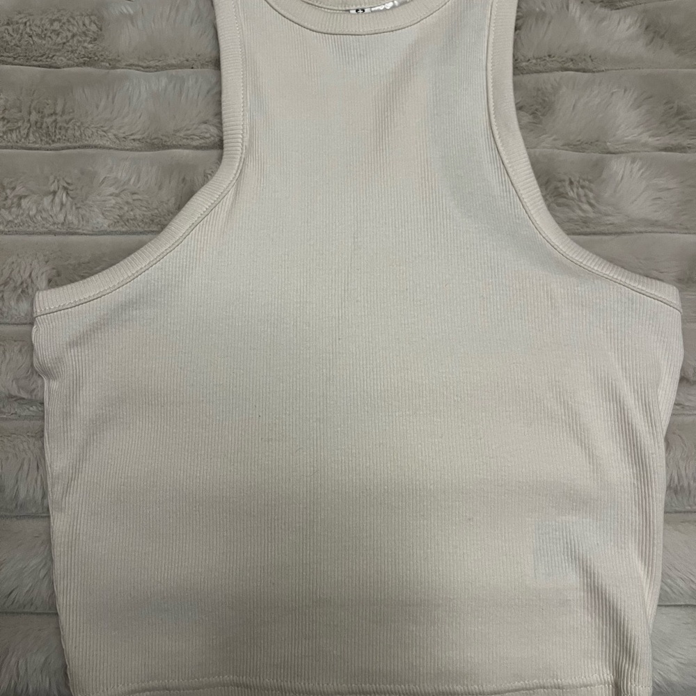 Divided Cream Sleeveless Crop Tank Top